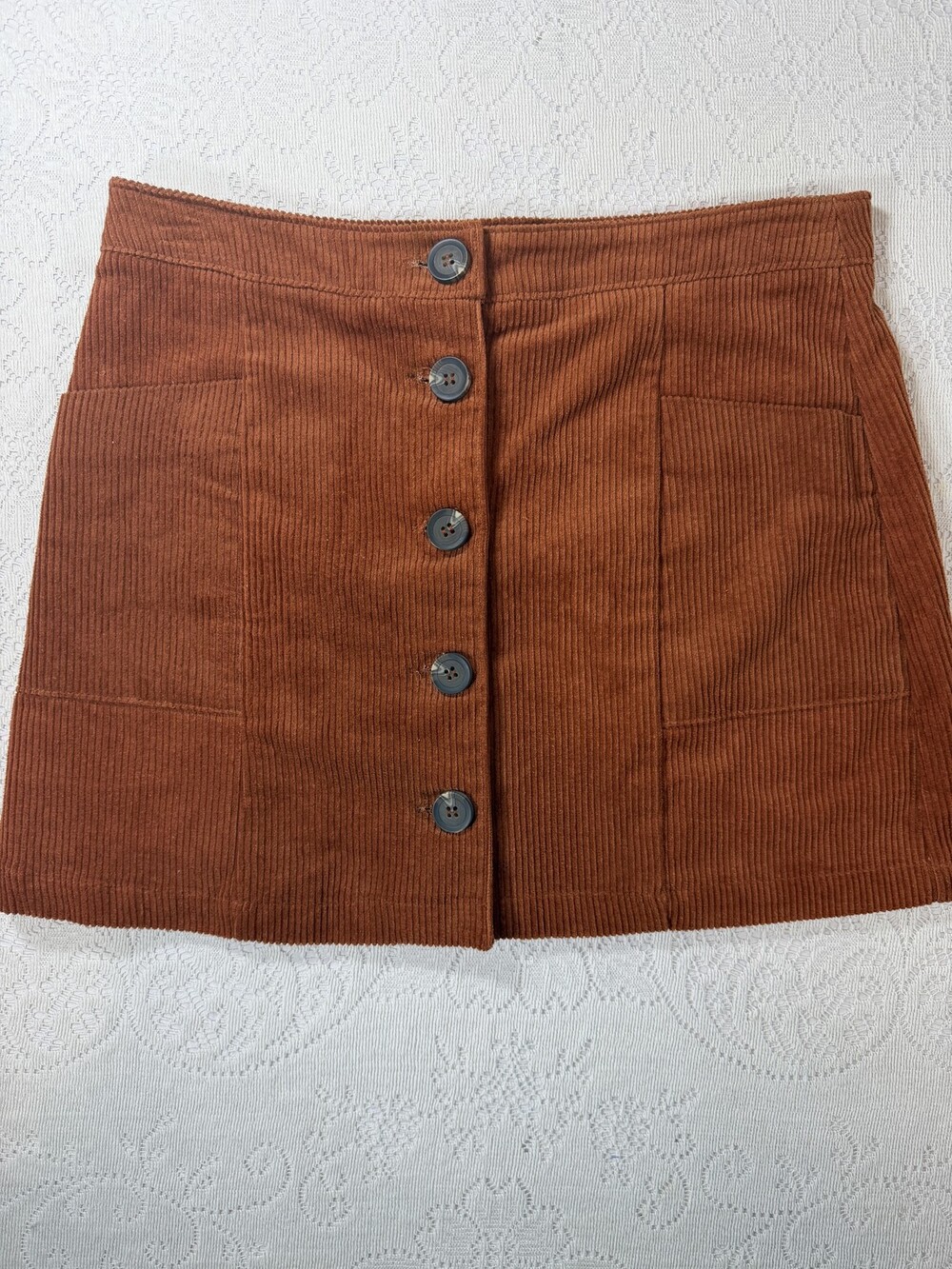 Chloe & Katie Corduroy Skirt Juniors Large Brown High Waist Button Front Mini